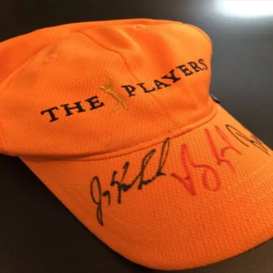 The Players Club TPC Sawgrass Baseball Hat Golf Cap Orange Autographed 3 Sigs