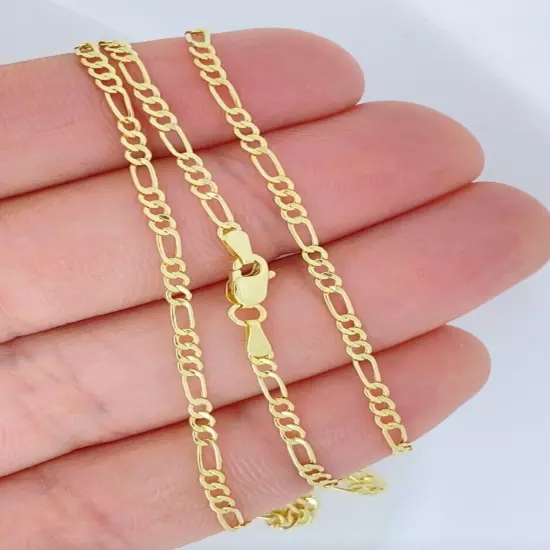 14K Solid Yellow Gold Figaro Chain Necklace 24"