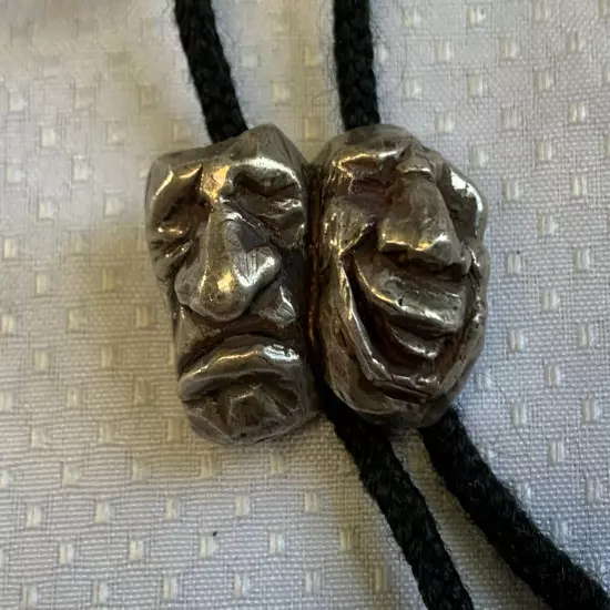 Handmade Sterling Silver Bolo Tie 35" Comedy & Tragedy Masks 27.7g Jewelry Slide