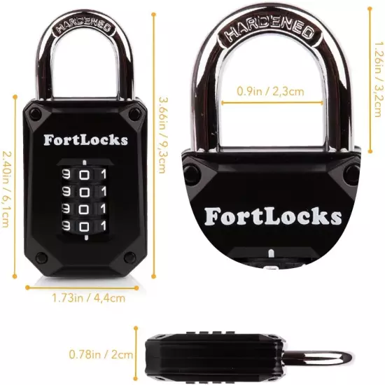 2 Pack Heavy Duty Waterproof Combination Lock - 4 Digit Resettable Black