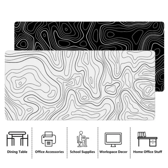 Topographic Mouse Pad Mat Gaming Large Long Extend Black/White Mousepad-Big