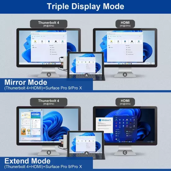 Surface Pro 9 Accessories, 9 Docking Station with 4K HDMI, Silver 