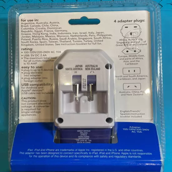 NIB Travel Smart Conair TS239AP12A, AIO Worldwide Adapter, 4 Adapter Plugs