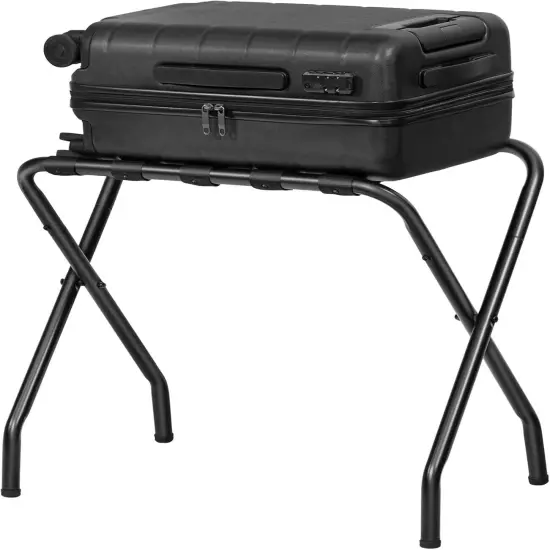 Luggage Rack Pack of 2 Black Metal Foldable Suitcase Stand for Guest Room, Steel