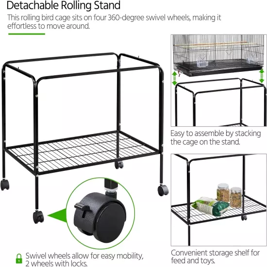 47-Inch Rolling Breeding Flight Bird Cages for Parakeets Budgies Finches Cockati