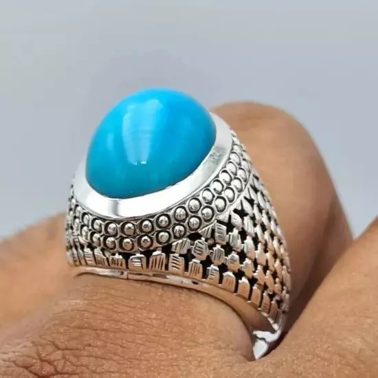 Old Mine Feroza Ring - Natural Turquoise Stone in Stunning Robin Blue Color