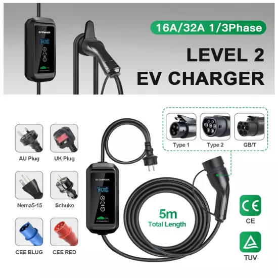 EV Charger 16A 3.6KW GBT Type 2 Type 1 Charging Wallbox Tuya APP Wifi Timer