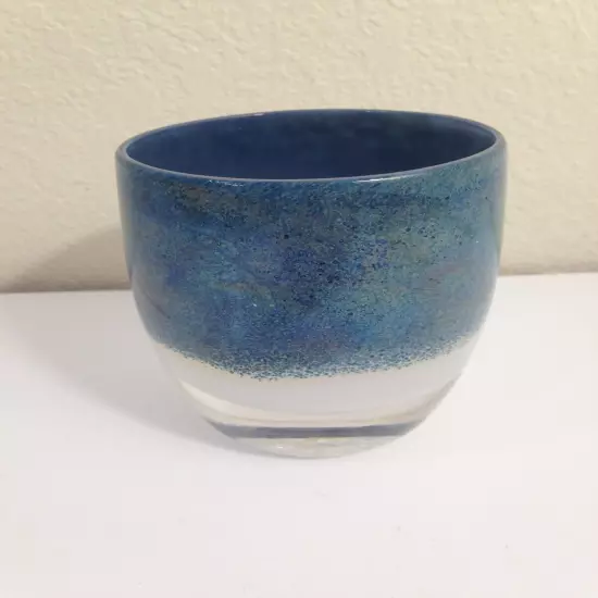 GLASSYBABY Candle Holder Dark & Light Speckles blue teal white iridescent Votive