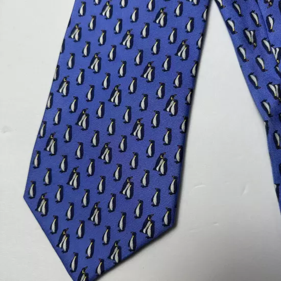 Brooks Brothers Makers Men's Pure Silk Necktie USA Designer Penguin AOP Blue