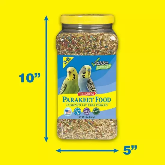 Premium Parakeet Food | With Probiotics | 5.0 lb. Stay Fresh Jar | Free Shipping