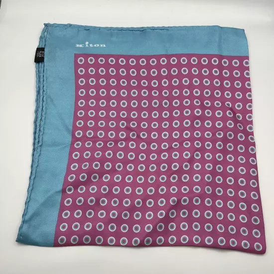 100% New Without Tags KITON Silk Pocket Square Pink - Sky Blue. (15 X 15)