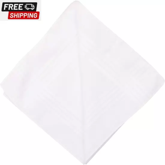 12 Pack Handkerchief (Permanent Press White with Satin Cord, 16" X 16")