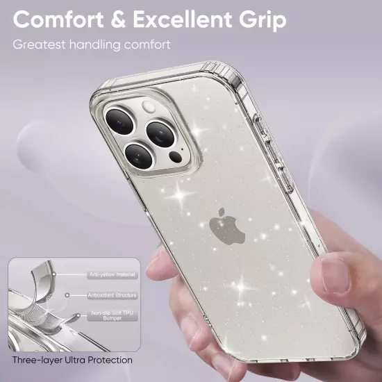 For iPhone 16 Pro Max 15 14 13 12 11 Slim Glitter Transparent Clear Phone Case