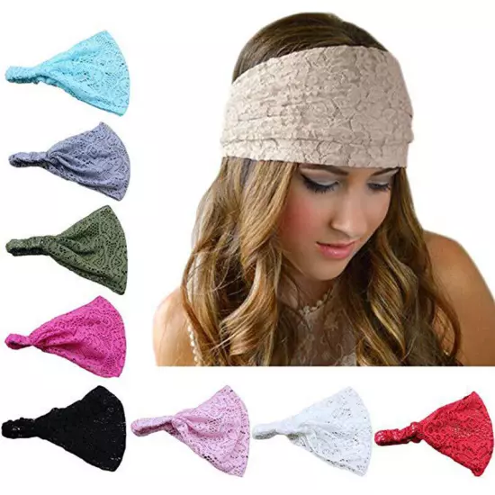 Wide Lace Headband Elastic Bandana Turban Hair Band Ladies Summer Sport