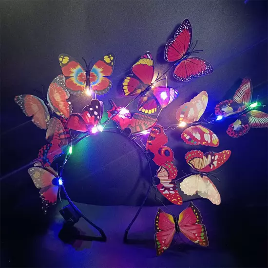 Women Girls Glowing LED Fairy Butterfly Party Hair Head Band Headband Hair Hoop