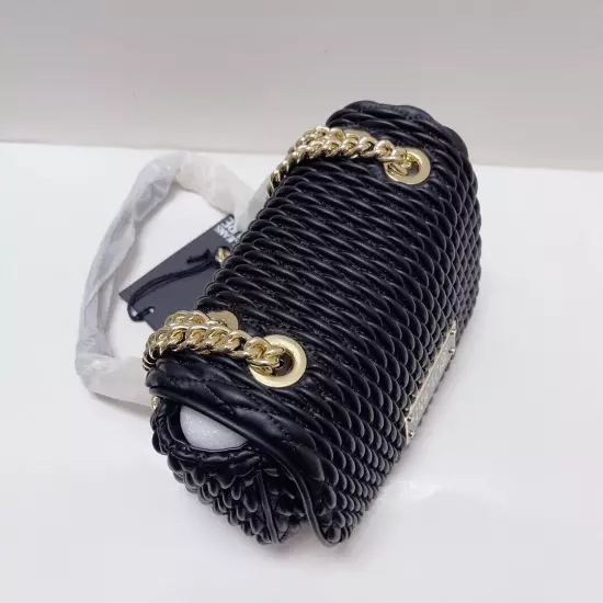 NEW VersaceJeansCouture logo-plaque quilted chain-link convertible shoulder bag