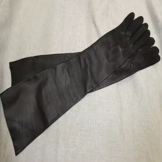 Fratelli Orsini 22" Size 8 Italian Black Leather Opera Gloves Unlined Ex Cond