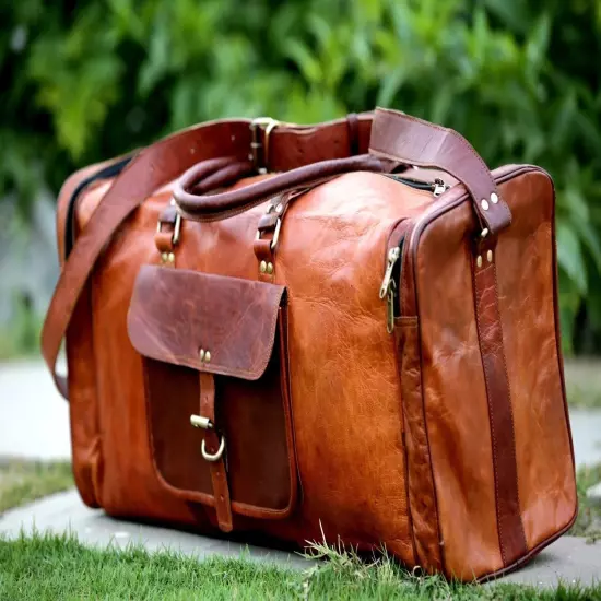 25" New Men's Brown Vintage Genuine Leather Travel Luggage Duffle Gym Bag 