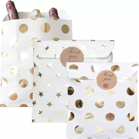 Future Life Party Favor Treat Bag Medium (50 Count), Gold Foil Star Patterns 