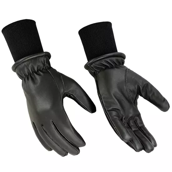 Men's Winter Water Resistant Glove Leather Motorcycle, Driving Glove Knit Cuff