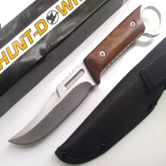 1/4"in Thick Full Tang Fixed Blade Knife Wood Handle Combat Survival Finger Hole