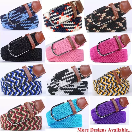 Mens Womens Belt Unisex Braided Elastic Stretch Fabric Enduring Woven Many Sizes