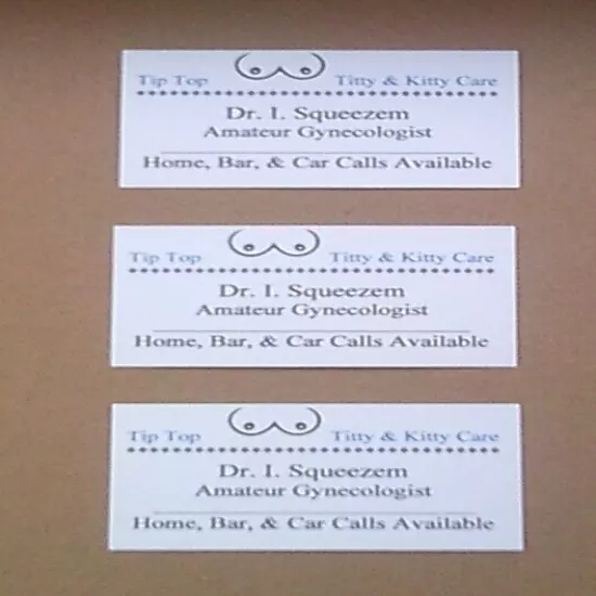 (15 Pack) Funny Joke Business Cards, Tip Top Titty & Kitty Care, Dr. I. Squeezem