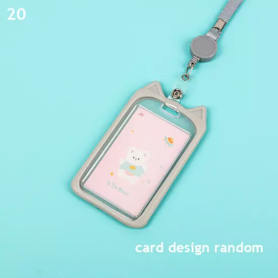 Cute Cat Ear ID Card Holder Retractable Reel Lanyard Credit Cover Case Kids Gift