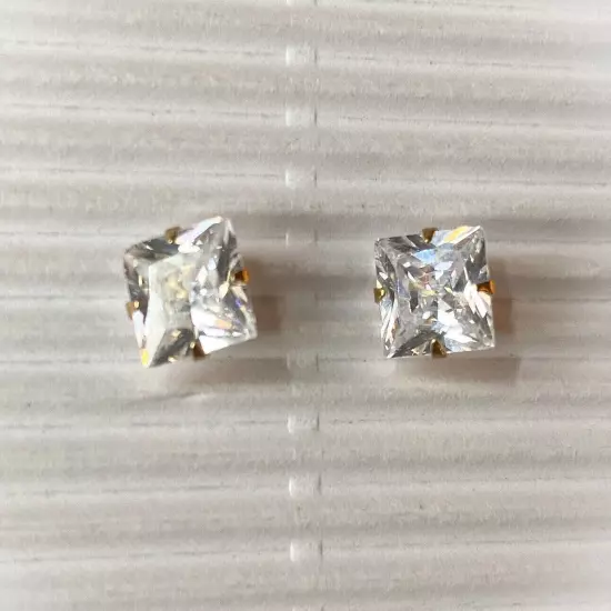 PAIR Square CZ Gem Gold Ion Plated Stud Earrings 316L Surgical Steel Jewelry