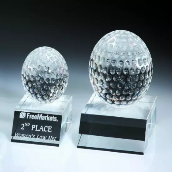 Desk top Crystal Golf Ball Awards Small- Free Personalized, Presentation Box