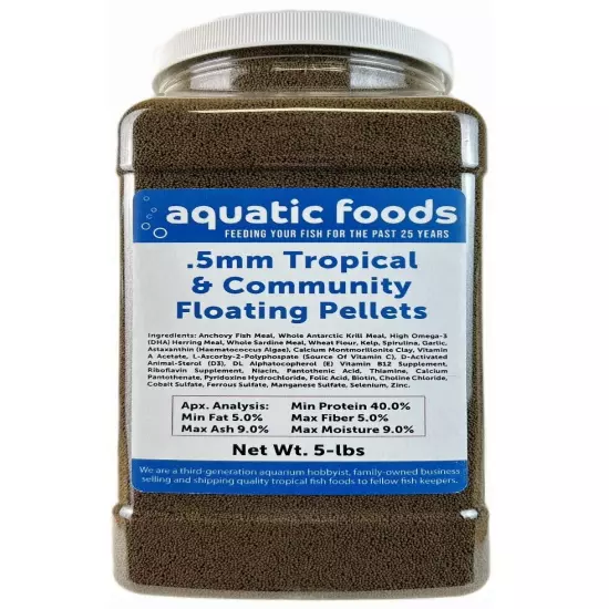 .5mm Tropical & Community Floating Pellets for Tetras, Guppies, & Platys. WL-JAR