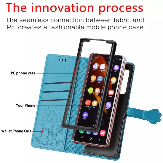 For samsung galaxy z fold 3/4/5/6 Cute PU Leather Flip Phone Case Kickstand NEW