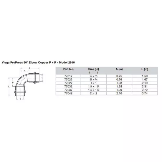 Viega ProPress 1/2" - 90 Copper Elbow - Double Press Connection - Smart Connect