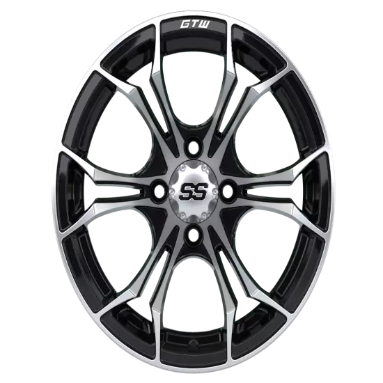 Set of 4 GTW 12" Spyder Machined/Black Golf Cart Wheels on 20.5" Street Tires