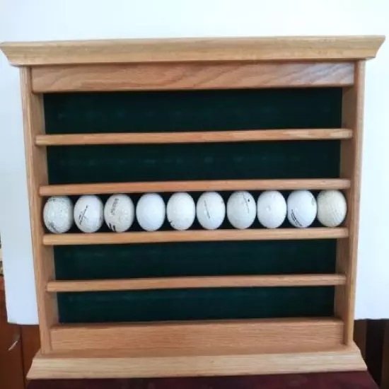 Golf Ball Display Rack - Holds 50 Balls - Wood and Green Felt. Light Oak Color