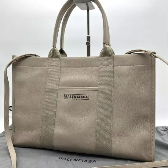 Balenciaga Logo Tote Shoulder Bag Beige Size H27xW35xD13cm with storage bag