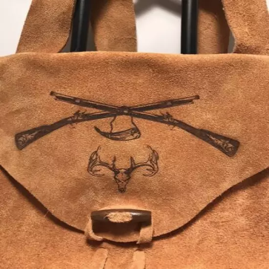 Muzzleloading black powder Fringed engraved Bag Handcrafted Brown Suede Leather