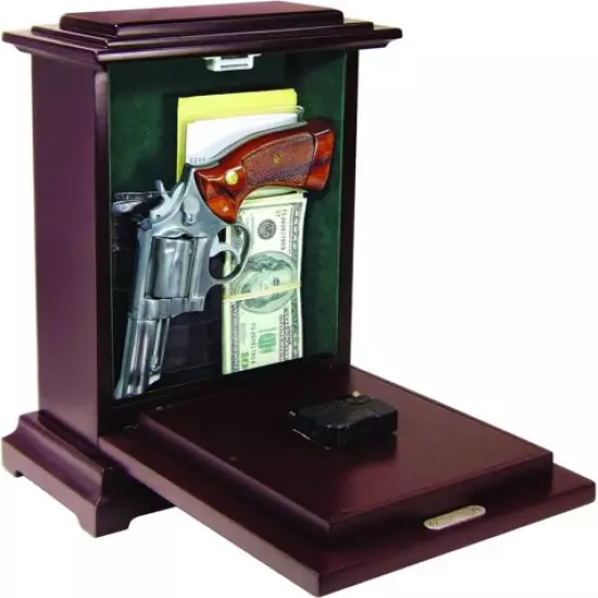 Gun Concealment Clock Wood Mahogany Handgun Valuables Hidden Storage 10 x 6 x 13