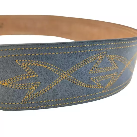 Tony Lama Western Belt Blue Leather Yellow Stitching C46666 Sz 32