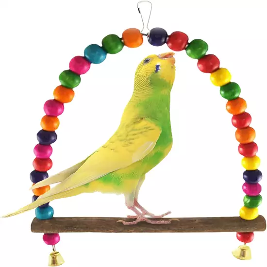 Colorful Parakeet Swing Toy with Bells Cockatiel Lovebird Budgie Wooden Perch