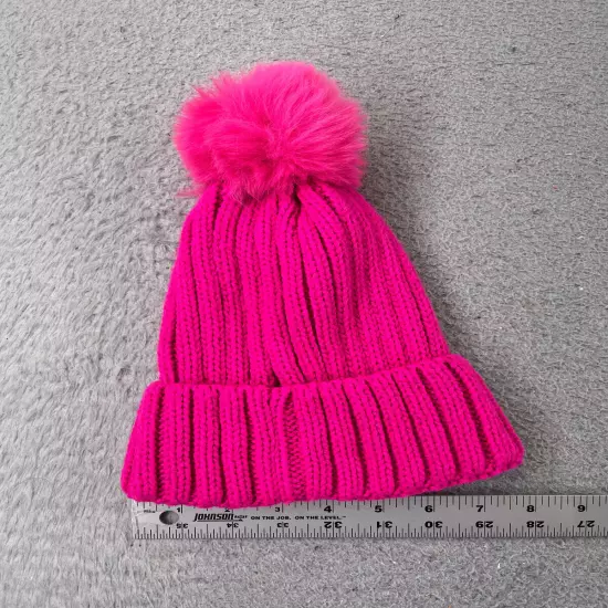 BP Nordstrom Beanie Toque Womens One Size Hot Pink Knit Detachable Pom Acrylic