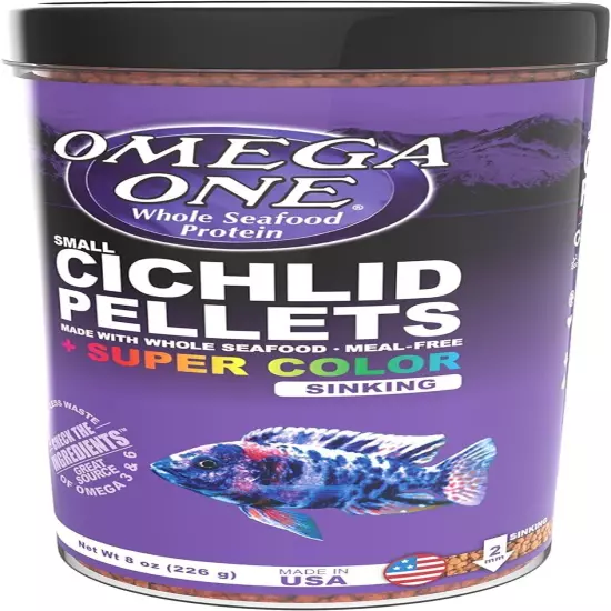 Omega One Super Color Sinking Cichlid Pellets, 2mm Small Pellets, 8 oz