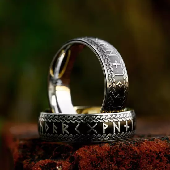 Men's Women's Retro Wedding Band Ring Stainless Steel Viking Runes Jewelry Ring