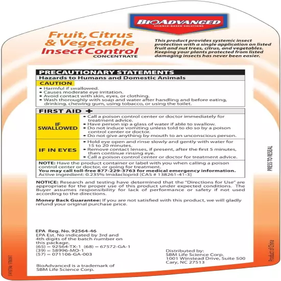 Bioadvanced 701520A Fruit, Citrus & Vegetable Insect Control for Edible Gardeni