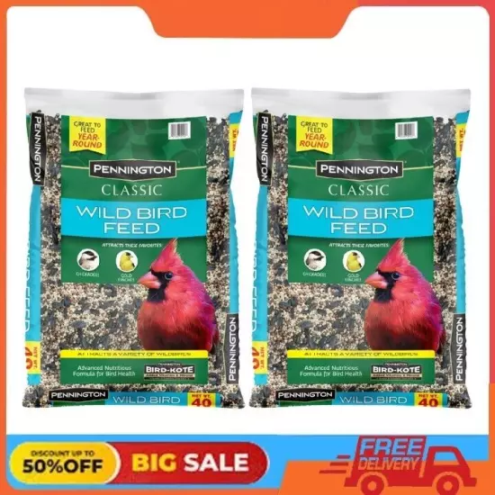 Pennington Classic Dry Wild Bird Feed and Seed, 40 lb. Bag, 2 Pack