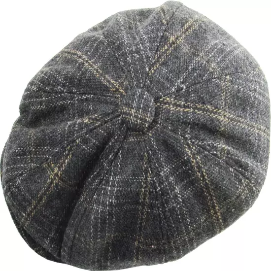 Men's Newsboy Button Top Ascot Ivy Cabbie Hat Gatsby Cap Plaid PU Leather