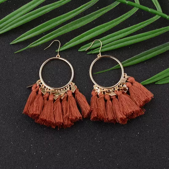 Fashion Women Bohemian Earrings Long Tassel Fringe Drop Dangle Ear Stud Jewelry