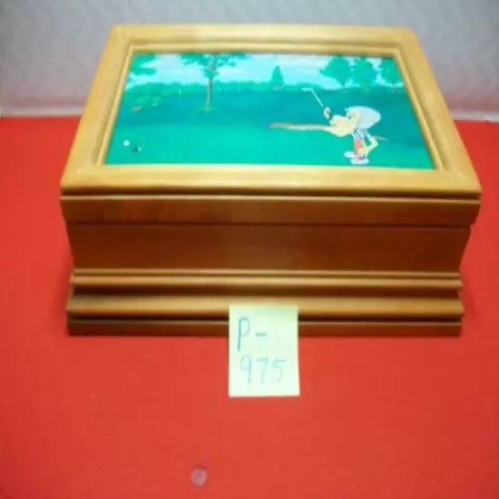 CUSTOM MADE WOOD GOLFER'S JEWELRY BOX WITH HUMOROUS "MISSED PUTT" PICTURE EXC.