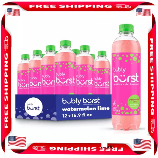 bubly burst Watermelon Lime 16.9 FL Oz Bottles Pack of 12