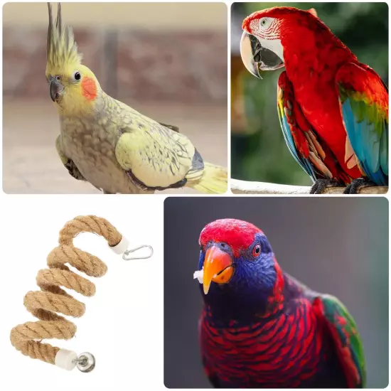 Parrot Toys Bird Spiral Rope Perch Jute Parrot Swing Climbing Standing Toys C...